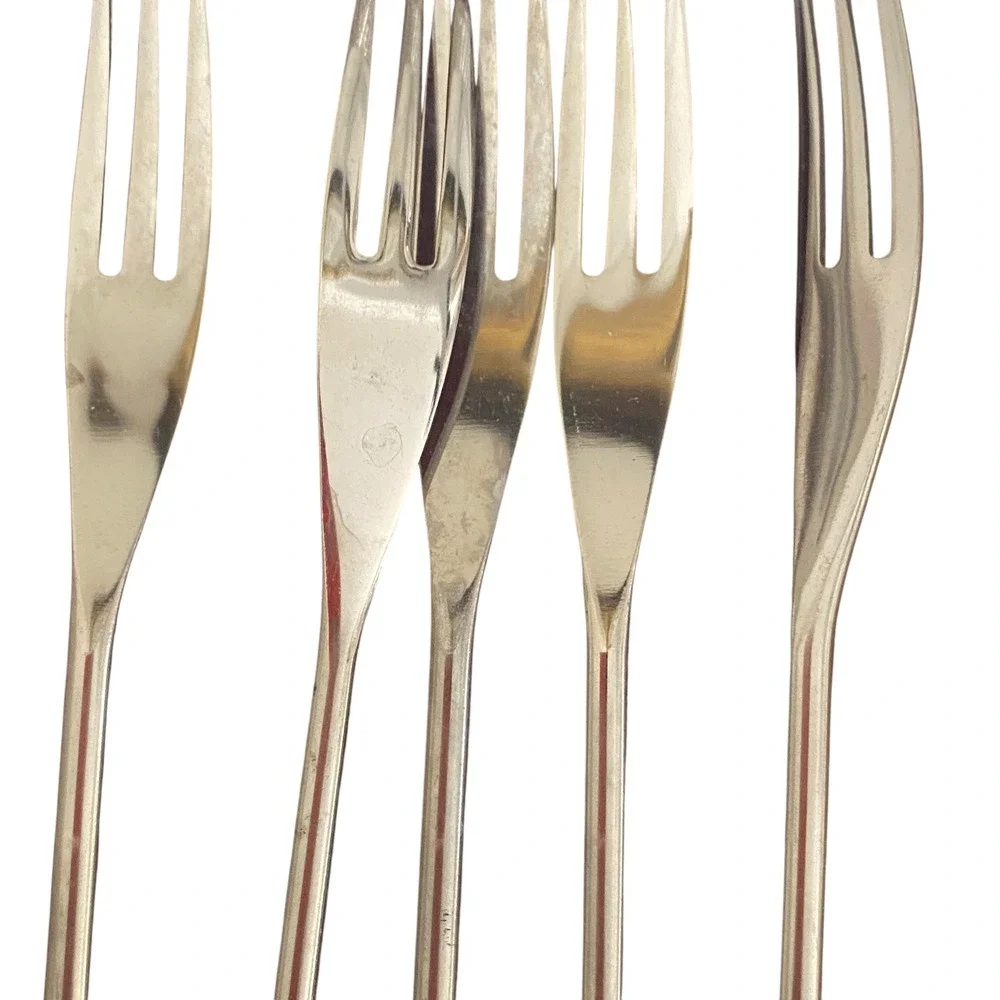 Vtg West Germany Fondue Forks 5 Teak Wood Handle Stainless Steel MCM Color‎ Ends